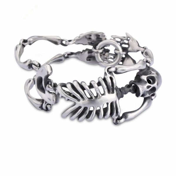 

charm bracelets punk rock gothic stainless steel skull body bracelet for men link chain male biker jewelry brand men's 2021, Golden;silver