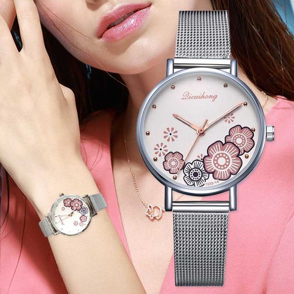 

new watches for women luxury silver popular rhinestone flowers dial metal ladies bracelet quartz clock ladies wrist watch, Slivery;brown