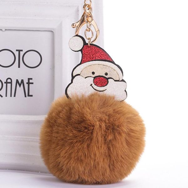 

keychains fur pom fake ball key chain porte clef pompom de fourrure fluffy bag charms santa claus keyring, Silver