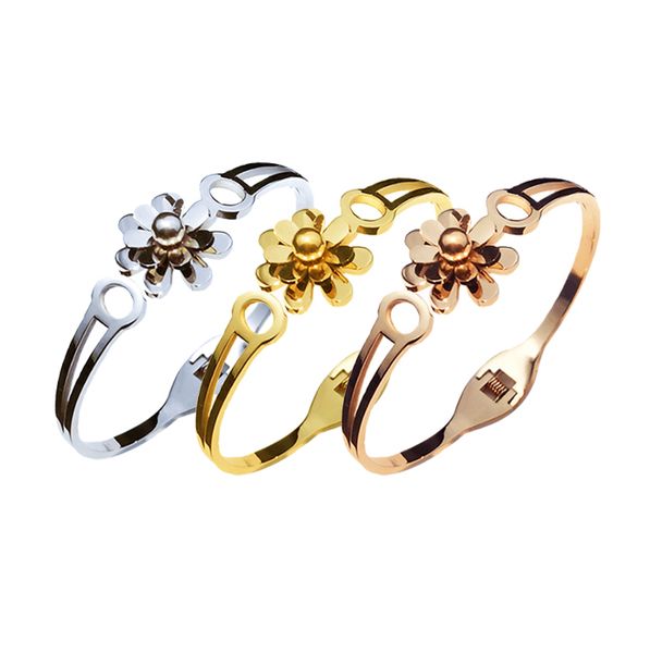 

bangle flower bracelet jewelry stainless steel bracelets bangles design fashion for women, Black