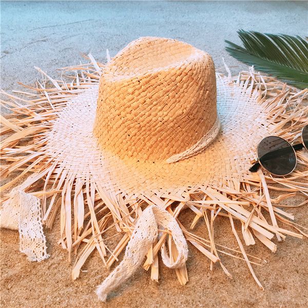 

wide brim hats women summer raffia beach sun hat for elegant lady big natural sunbonnet panama cap size 56-58cm, Blue;gray