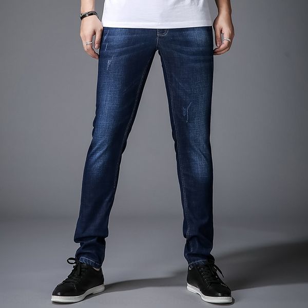 

jeans 2020 spring and autumn stretch jeans trousers trousersslim solid color men's pants casual business large size straight men's, Blue