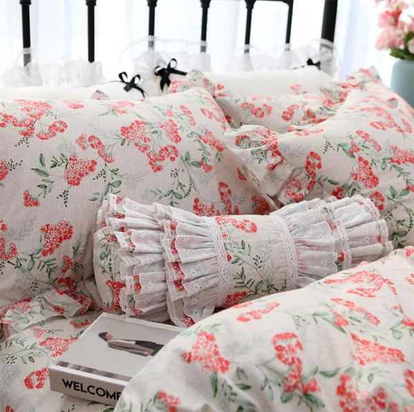 

pastoral flower bedding set girl,twin full  king vintage cotton single double home textile bed skirt pillowcase duvet cover