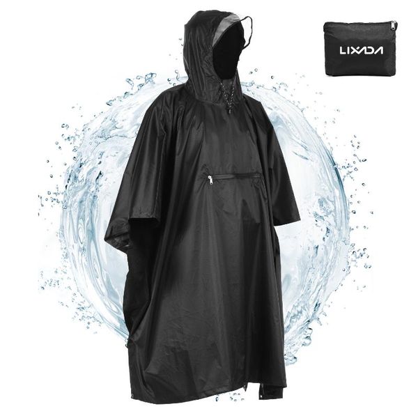 

hooded rain poncho waterproof raincoat jacket cycling rain cover picnic mat sun shelter for outdoor camping hiking fishing, Blue;black
