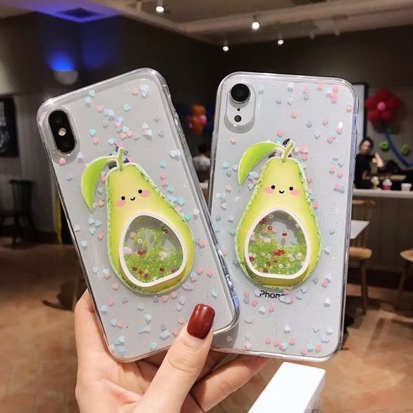 

shining love heart sequins avocado phone case for iphone xs max xr x 7 8 6 6s plus glitter bling funny back cover capa