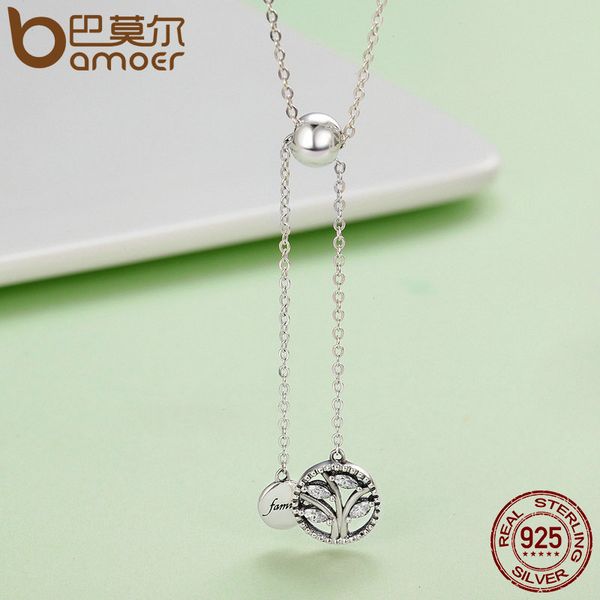 

bamoer genuine 925 sterling silver tree of life & house letter link chain necklaces & pendants authentic silver jewelry scn106 mx200810