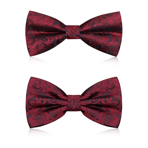 

2020 new fashion men's bow ties wedding double fabric rose wine red bowtie club banquet anniversary butterfly tie with gift box, Black;gray