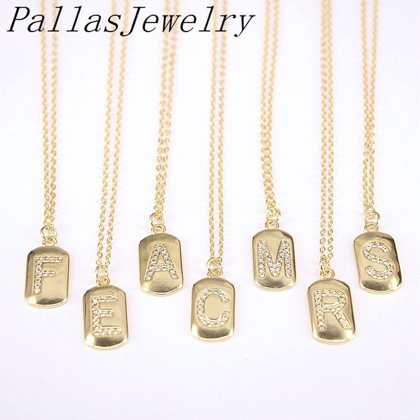 

10pcs fashion 26 letters cz necklace pendant for woman men gold color rectangle pendant necklace wedding jewelry, Silver