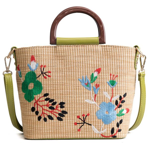 

high-end flower embroidery sandy beach sacs à main handbag weave fashion portable single inclined shoulder europe and america bag