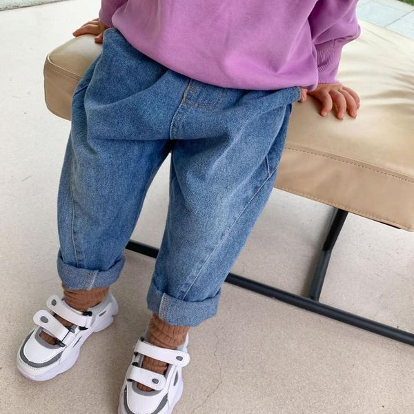 

girls autumn patchwork casual jeans kids loose all-match denim pants, Blue