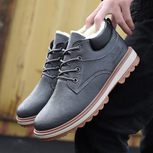 

men's winter new boots men plus velvet thick non-slip cotton boots trend tooling high-men's shoes leather shoes, Black
