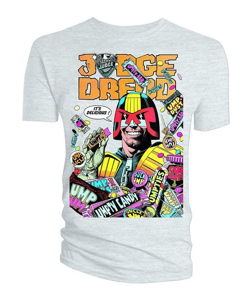 

mens white 2000ad t-shirt judge dredd it's delicious tee t shirt harajuku hip hop tee shirt