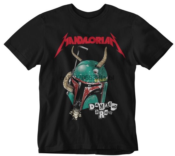 

boba fett t-shirt mandalorian damaged bounty hunter helmet rock tee harajuku funnytee shirt