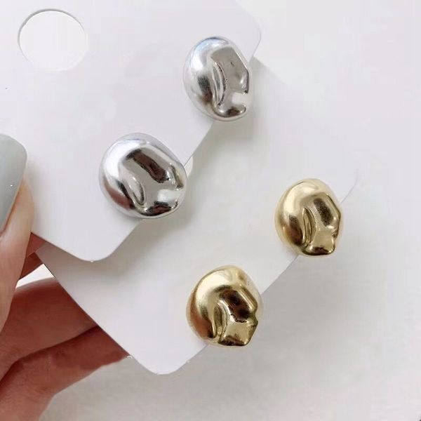 

simple geometric irregular round stud earrings gold silver color metal earrings korean for women girls gift jewelry, Golden;silver