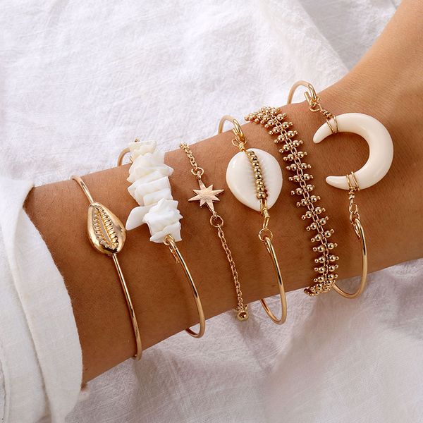 

charm bracelets kinfolk vintage & bangles set bohemian shell tassel beads for women girls pulseras fashion jewelry, Golden;silver