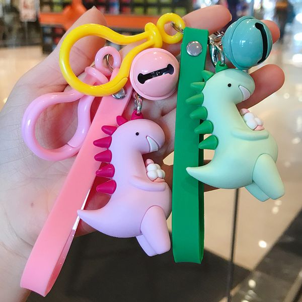 

cartoon personality cake dinosaur keychain female cute trend key chain ring bag pendant couple accessories, Silver