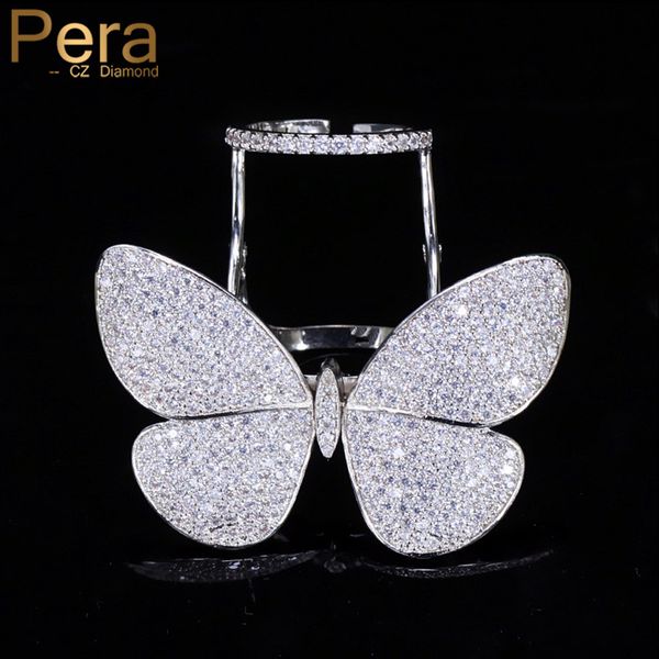 

wedding rings pera unique design micro full cubic zirconia paved large movable butterfly finger for women engagement party jewelry r071, Slivery;golden