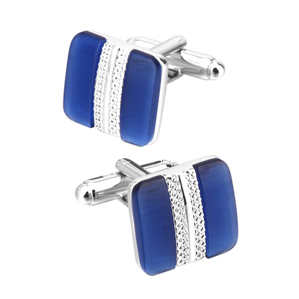 

1 pair classic blue opal square cufflinks for men women shirts wedding party, Silver
