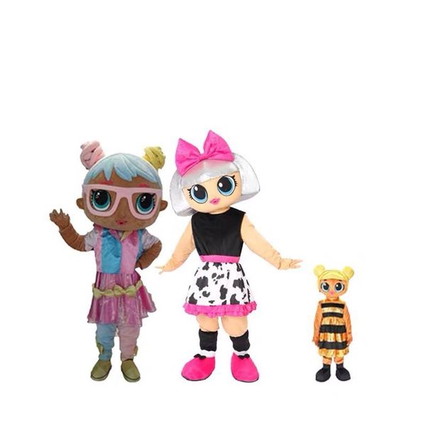 

cartoon character mascot party dress big head doll girl, Red;yellow