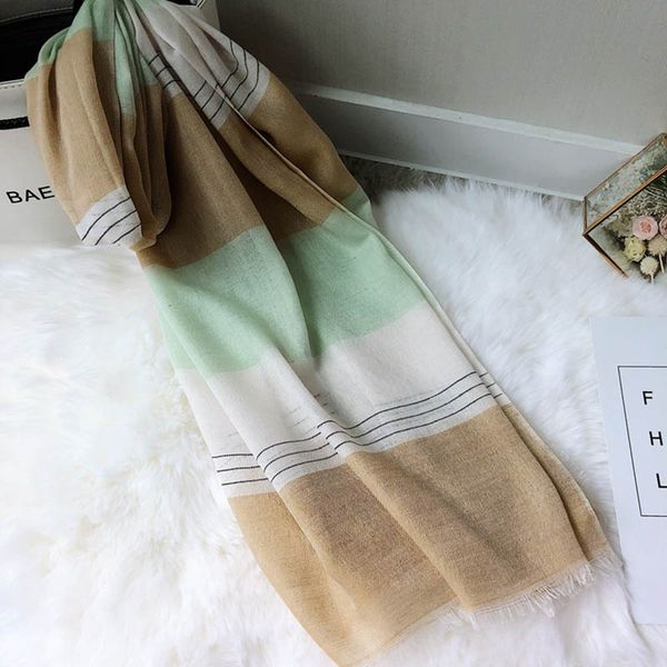

spring autumn winter ladies scarf fashion temperament blended large silk scarf wild color grid stripes sunscreen shawl b64, Blue;gray