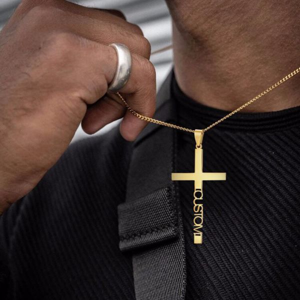 

pendant necklaces name cross necklace gold color stainless steel cut out meaningful gift, Silver