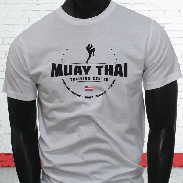 

2019 fashion muay thai mma fighter training black belt art mens white t-shirt tees