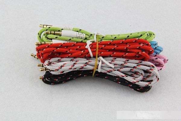 

3.5mm stereo audio aux cable braided woven fabric wire auxiliary cords jack male to male m /m 1m lead for iphone samsung mobile phone 500ps