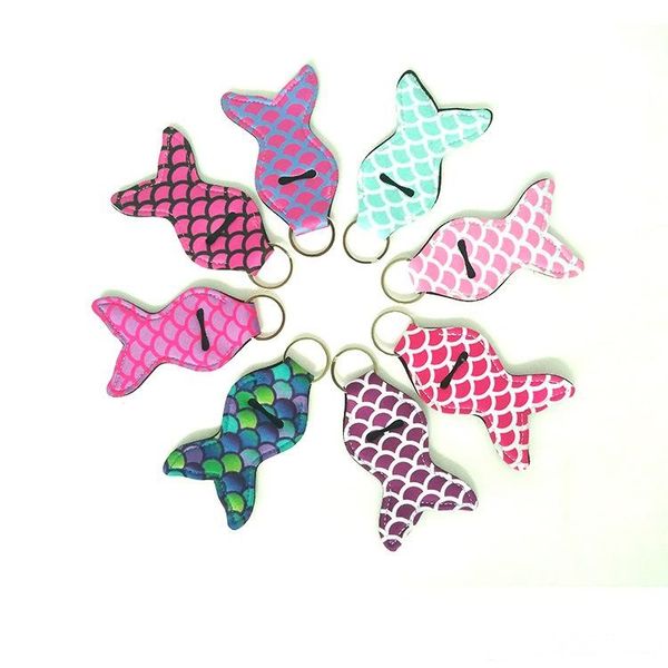

colorful key chain lipstick keyring holder blanks neoprene holder mermaid chapstick printing lipstick cover case party favor ing