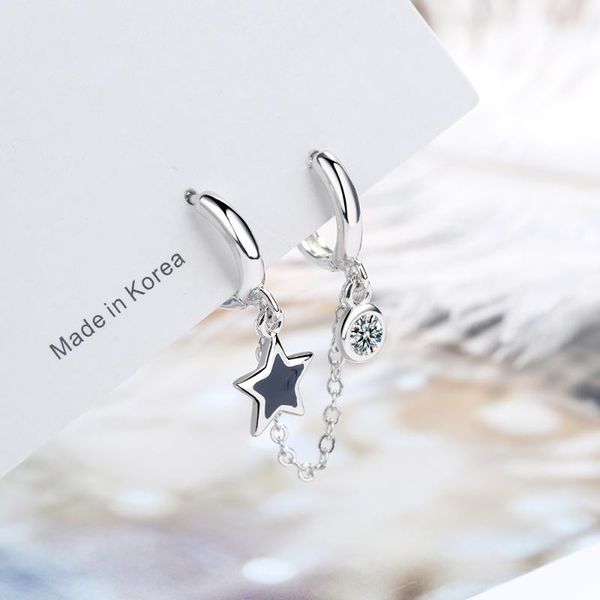 

1pc silver color double ear hole zircon hoop earring black drop glaze star earring for women minimalist gifts s-e1056, Golden;silver