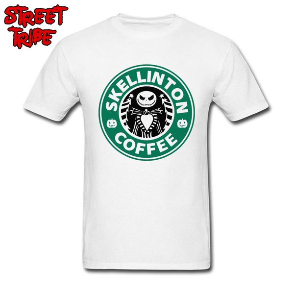 

white t-shirt men tshirt skeleton coffee green graphic tees skull print halloween clothes christmas streetwear cotton shirt