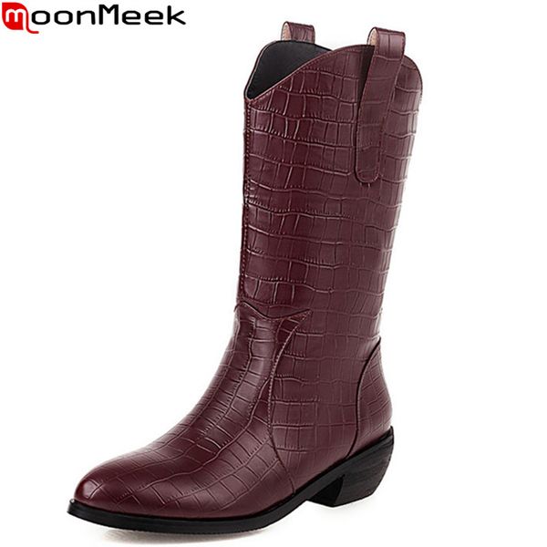 

moonmeek 2020 large size 33-48 women boots thick heels round toe solid color ladies shoes winter fashion ankle boots for woman, Black