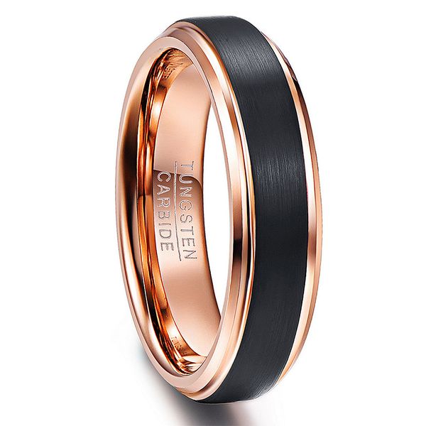 

nuncad brand 6mm width rose gold plating tungsten carbide rings for men black brushed wedding band step beveled edge comfort fit size 5-12, Silver