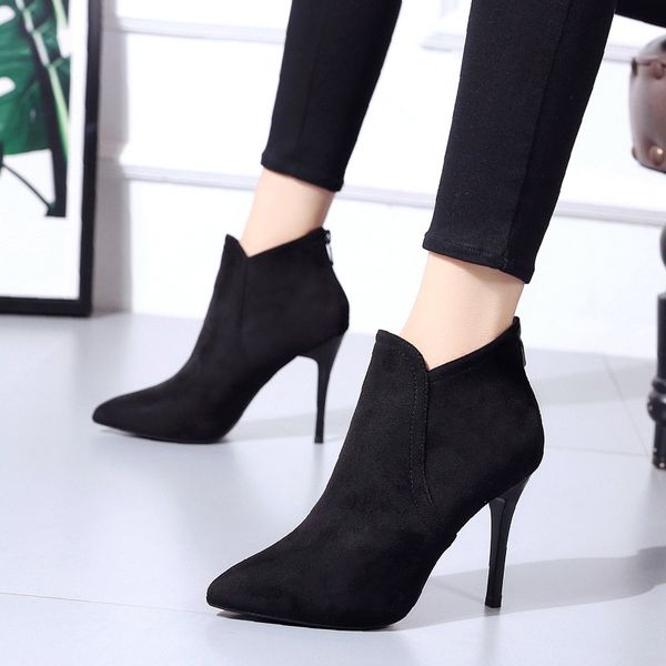 

padded boots shoes booties woman 2020 high heels zipper boots-women luxury designer winter footwear cotton stiletto rock autumn, Black