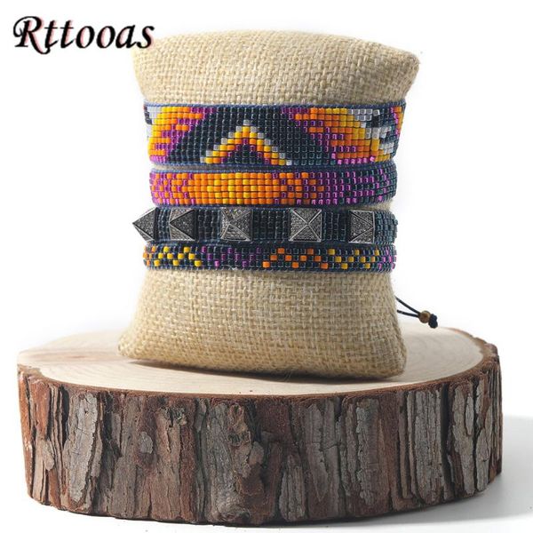 

charm bracelets rttooas 2021 arrival fashion miyuki beaded set handmade woven rivet pulseras mujer armband, Golden;silver