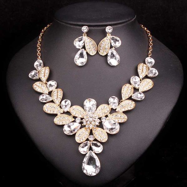 

fashion crystal necklace earrings set bridal jewelry sets for women brides bridesmaid wedding costume decoration drop shipping, Silver
