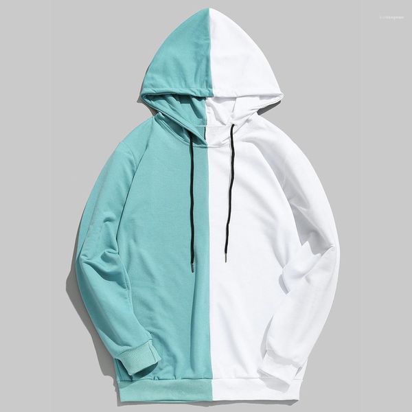 

hoodies spring autumn casual hooded neck mens pocket sports street style males loose casual sweatshirt teenager contrast color panelled, Black