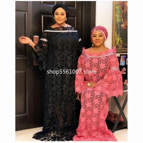 

african dresses for women africa clothing muslim long dress long sleeve fashion african lace dress lady and headtie, Red