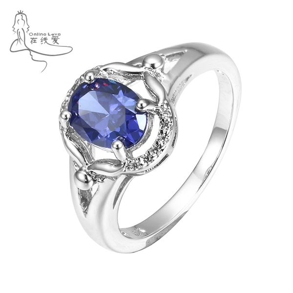 

cluster rings created tanzanit ring silver plated fashion for women blue stone jewelry gift, Golden;silver