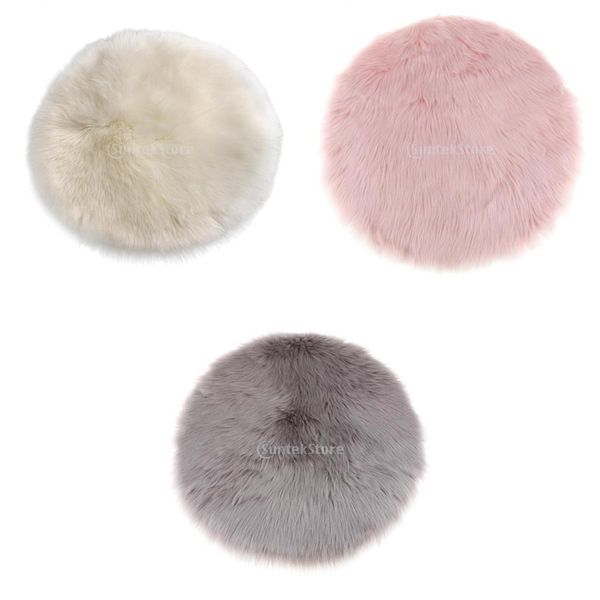 

3pieces round 30cm sheepskin hairy carpet faux mat fur plain fluffy area rug