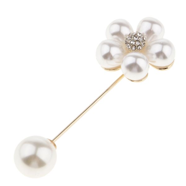 

flower imitation pearl rhinestone brooch stick collar lapel boutonniere pin, Gray