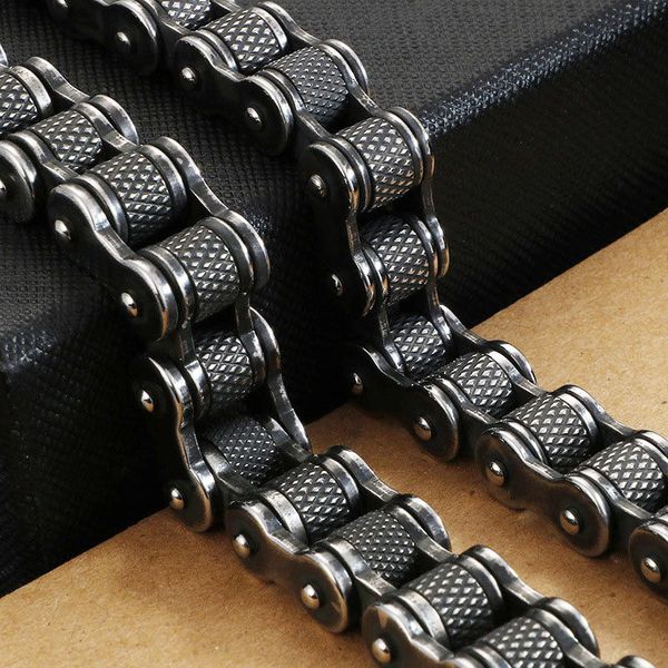 

link, chain titanium steel men's bicycle bracelet personality motorcycle punk cool chains men moto bracelets boys hip hop bangle, Black
