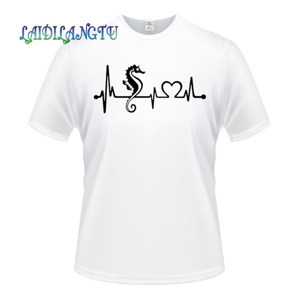 

oversized t shirt white t shirt seahorse heartbeat lifeline t-shirt men bottoming shirt solid color casual clothes male tees