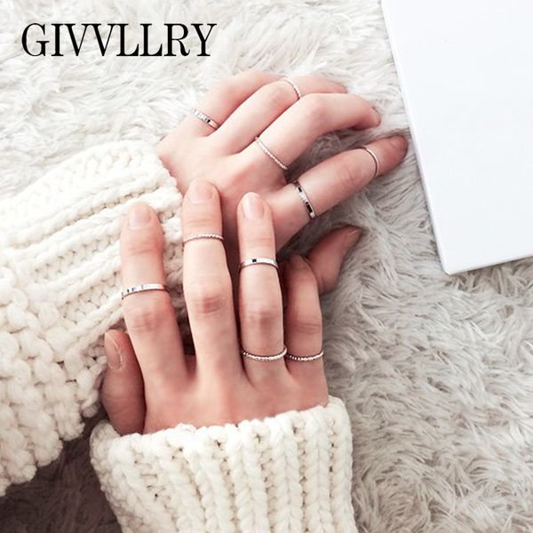 

givvllry minimalist basic midi rings set fashion jewelry 10 pcs/set elegant gold silver color classic knuckle rings for women, Golden;silver