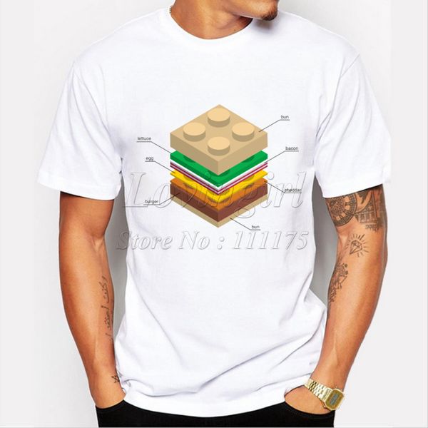

hipster men's fashion burger printed t-shirt funny short sleeve tee shirts novelty o-neck popular