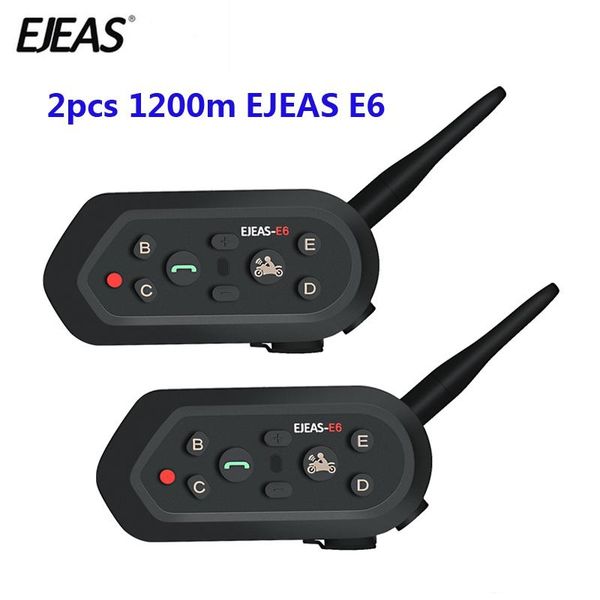 

2 pcs ejeas e6 multifunctio motorcycle intercom vox bt headset helmet interphone bluetooth intercom for 6 riders 1200m communica