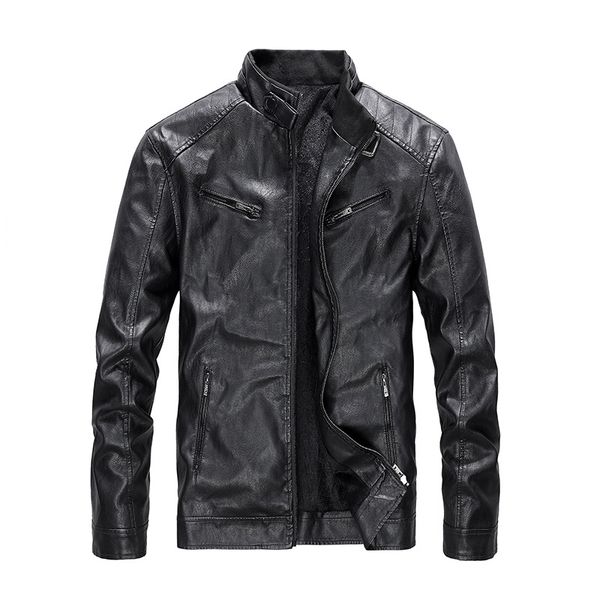 

men's fur & faux 2021 fashion vintage motorcycle jacket leather, Black