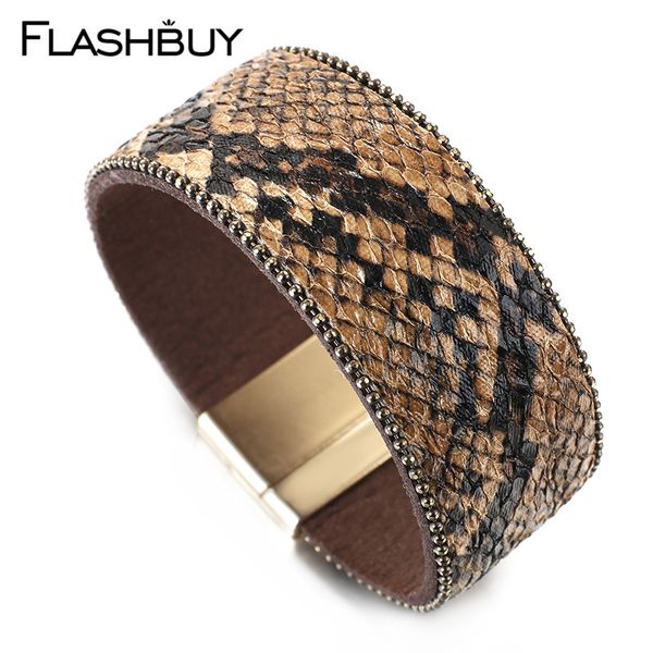 

tennis flashbuy snake pattern leopard mulitilayer leather bracelets for women simple vintage wrap fashion female bangles, Golden;silver