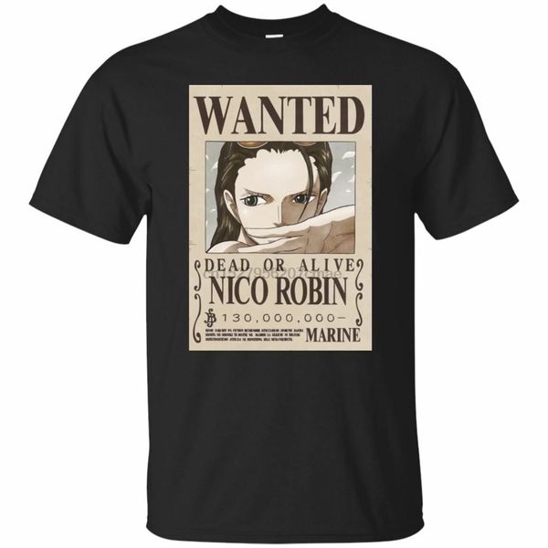 

one piece anime nico robin wanted poster tee sleeve t-shirts black navy