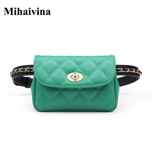 

mihaivina new style fashion bum bag fanny pack for women leather belt bags female plaid chain waist pack shoulder pocket hip bag