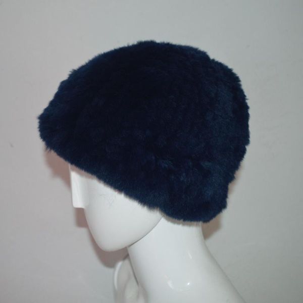 

china au607 soft rex dark blue women hat winter real fur hats, Blue;gray